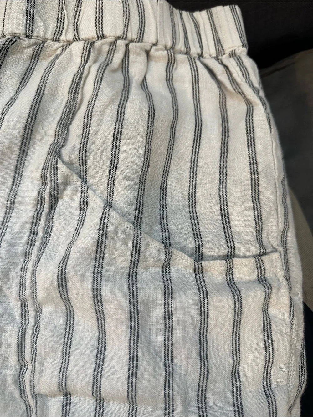 Quince Cream and Gray Striped Cotton-Linen Straight Leg Pants